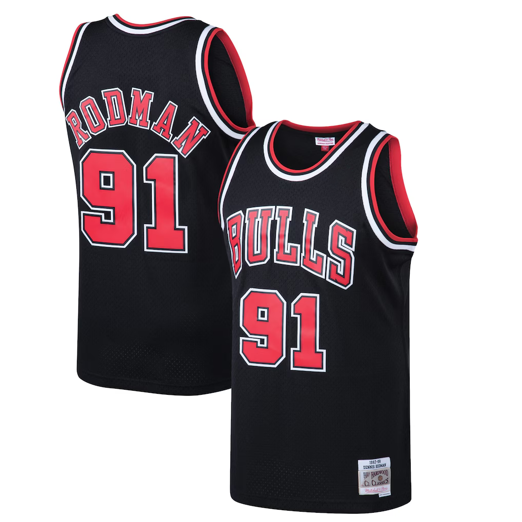 MATTH C.Bulls #91 Dennis Rodman Mitchell & Ness Black 199798 Hardwood Classics Swingman Jerseys