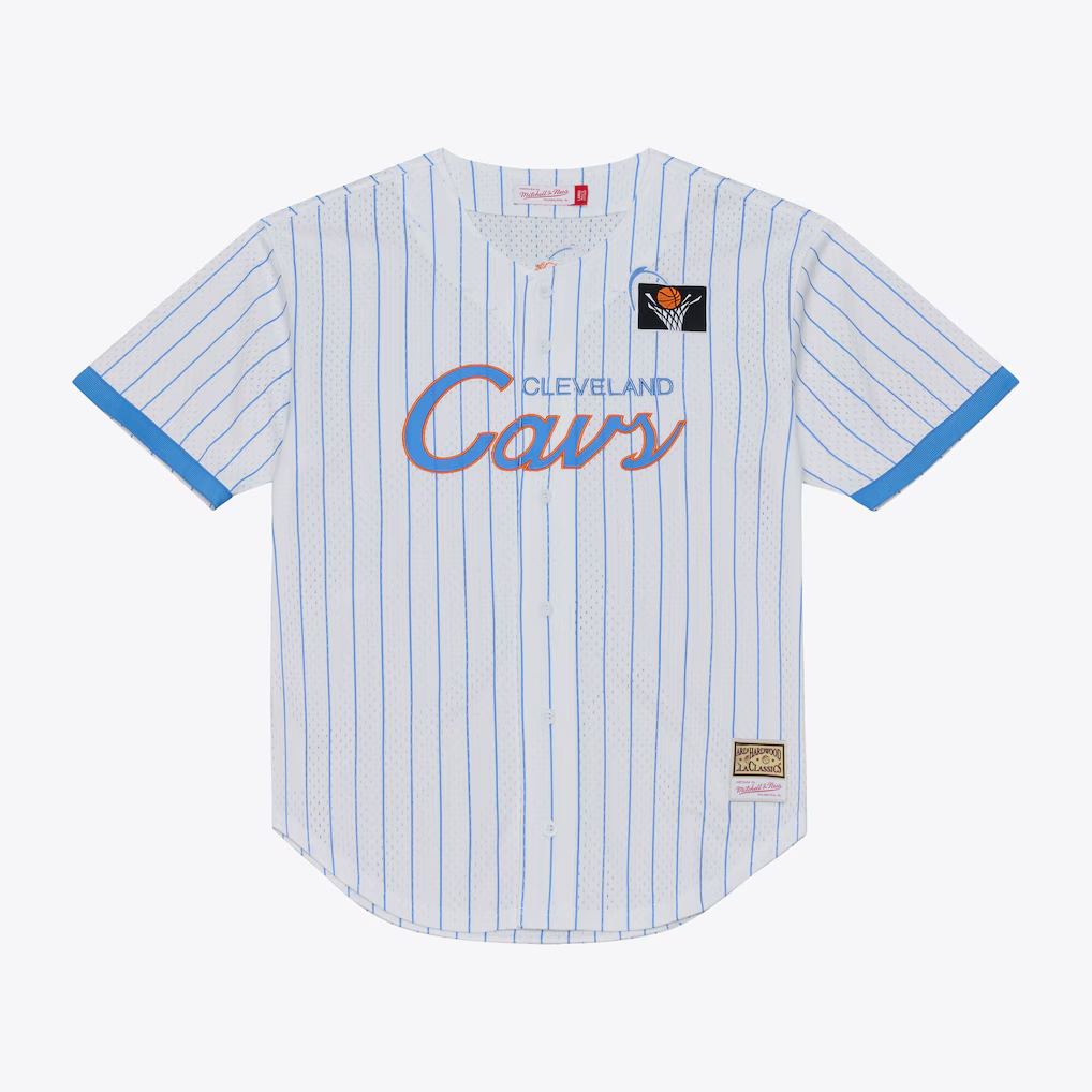 MATTH C.Cavaliers Mitchell & Ness White Head Coach Pinstripe Mesh Full-Button Baseball Jerseys
