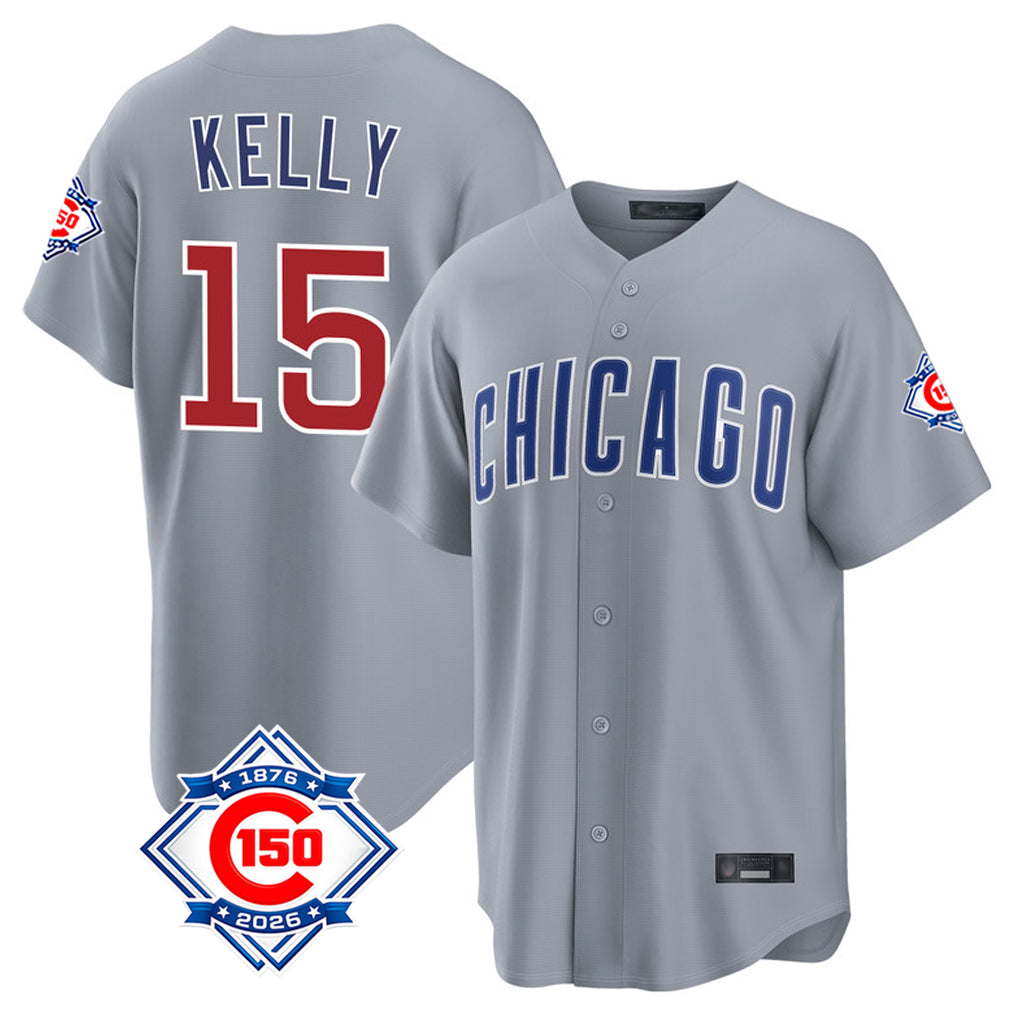MATTH C.Cubs #15 Carson Kelly Player Gray 150th Anniversary Home Game Stitched Jerseys