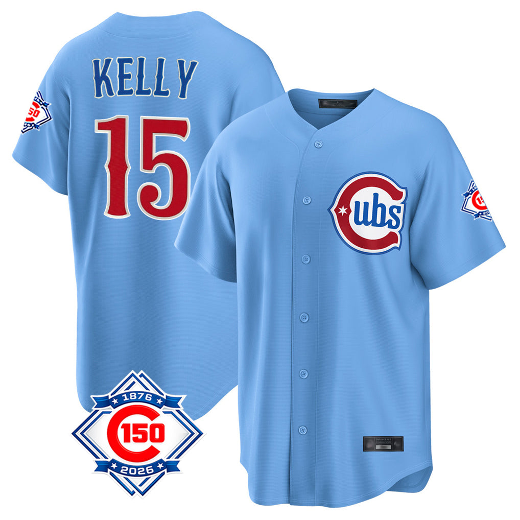 MATTH C.Cubs #15 Carson Kelly Player Light Blue 150th Anniversary Home Game Stitched Jerseys