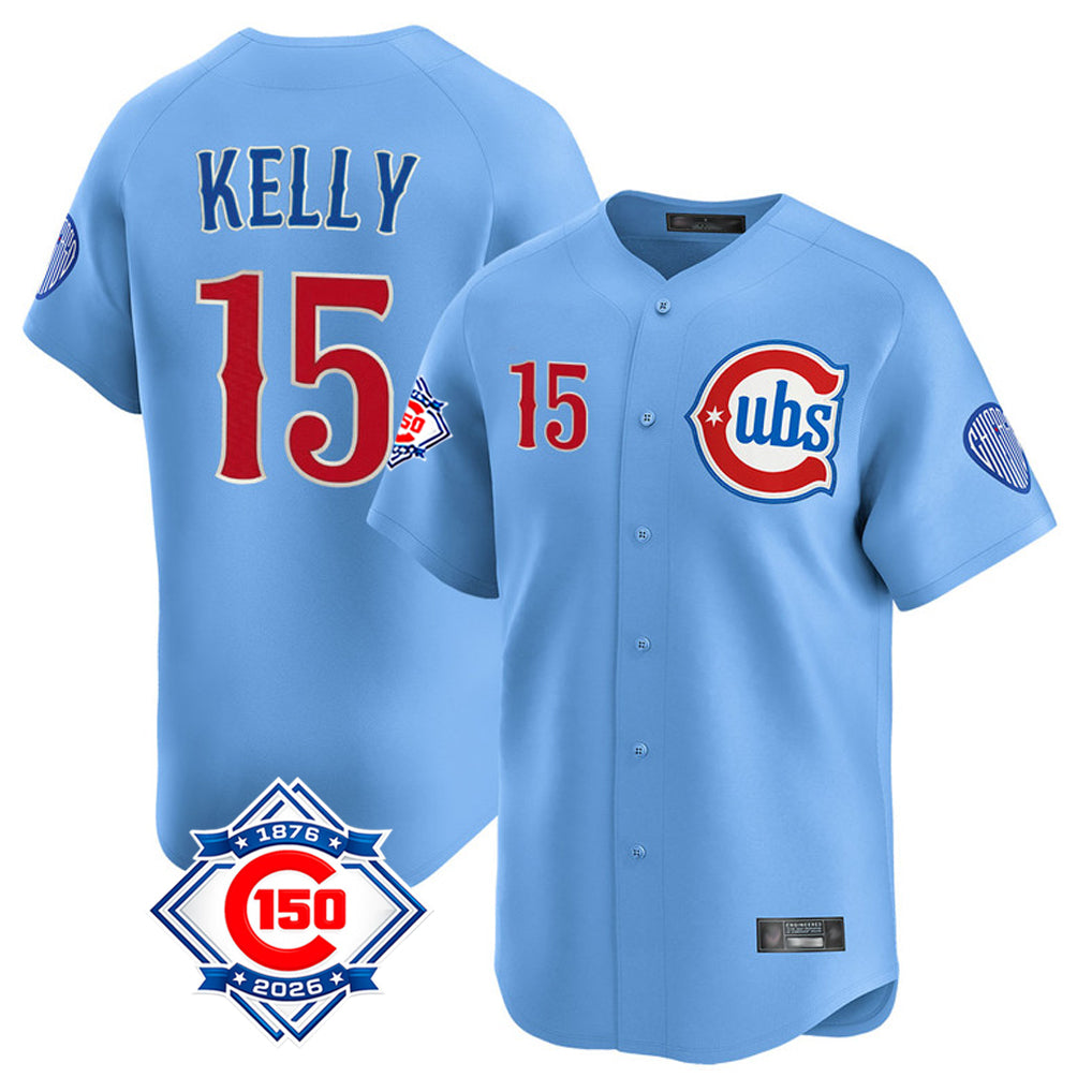 MATTH C.Cubs #15 Carson Kelly Player Light Blue 150th Anniversary Limited Home Stitched Jerseys