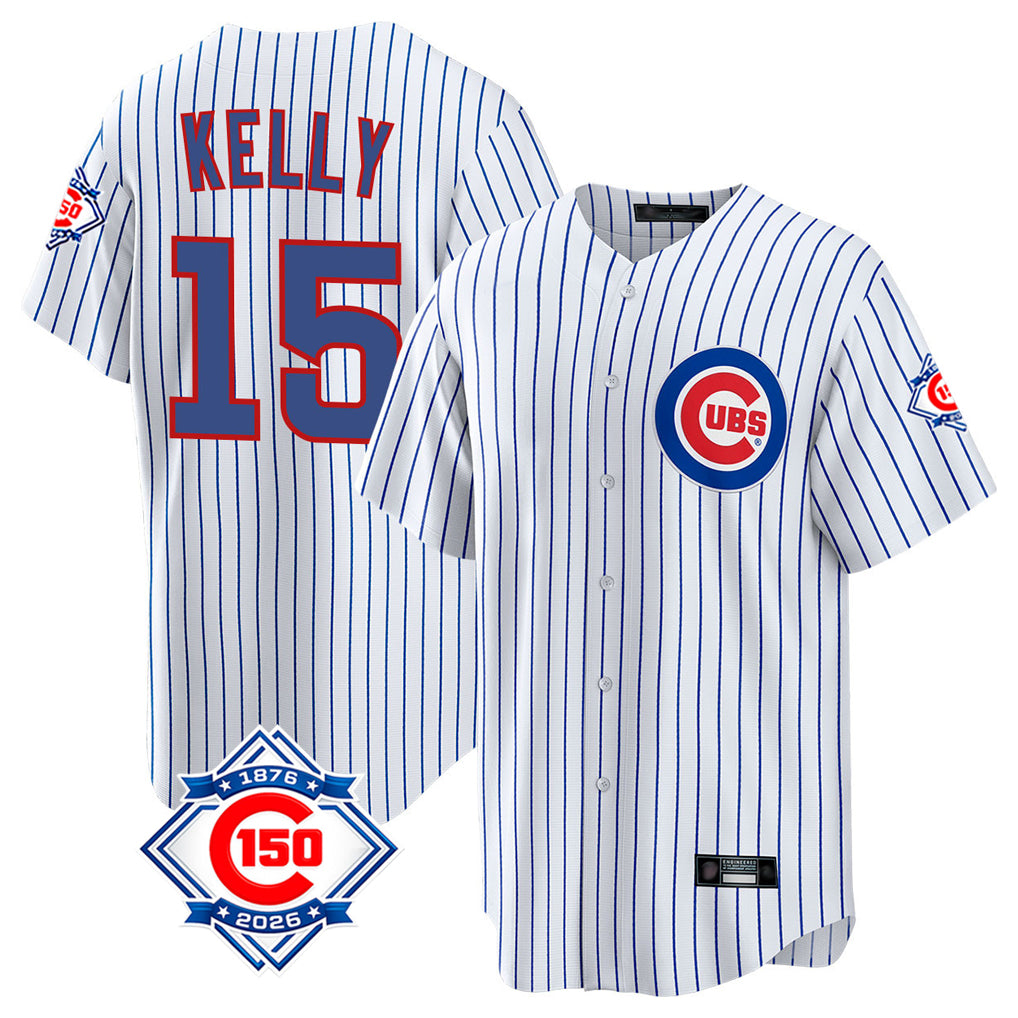 MATTH C.Cubs #15 Carson Kelly Player White 150th Anniversary Home Game Stitched Jerseys