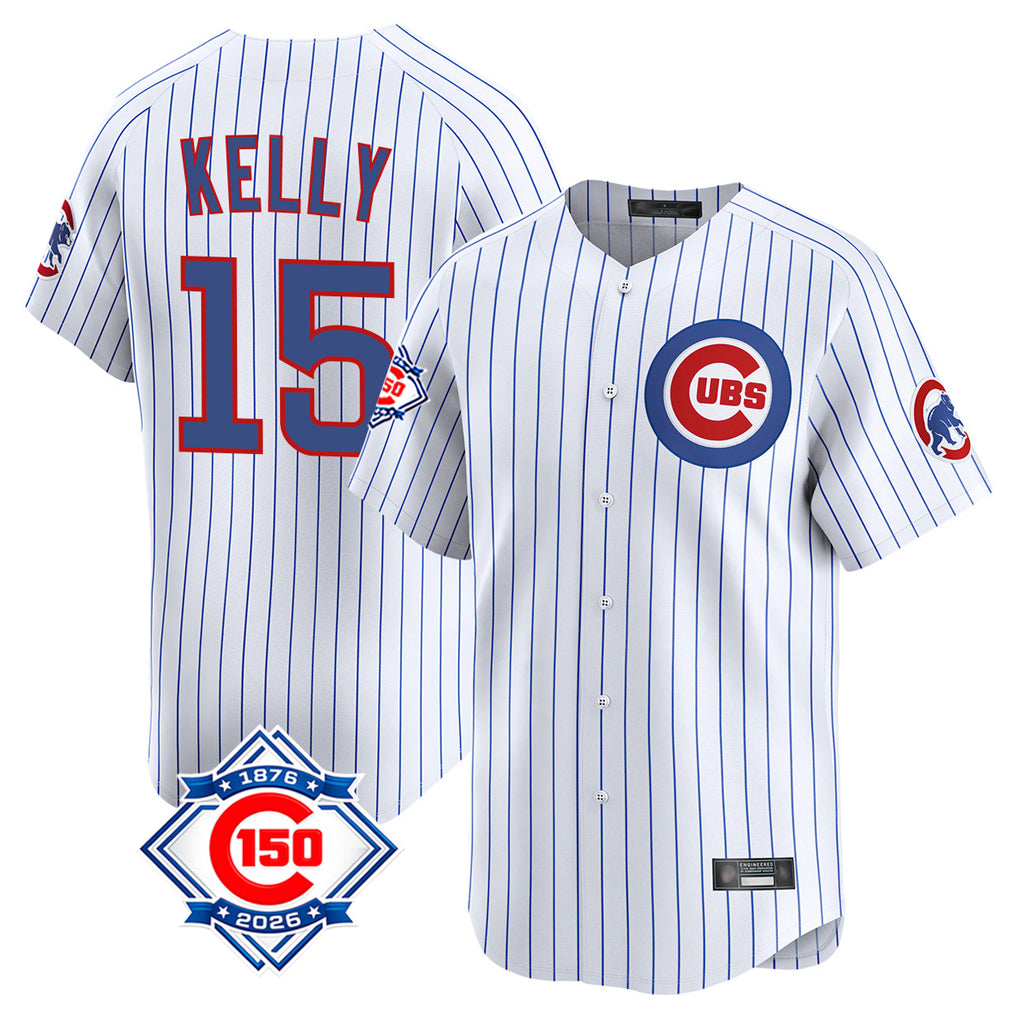 MATTH C.Cubs #15 Carson Kelly Player White 150th Anniversary Limited Home Game Stitched Jerseys