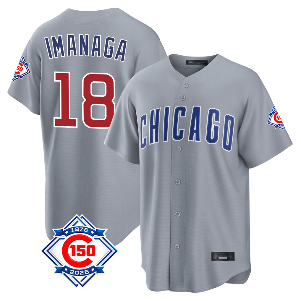 MATTH C.Cubs #18 Shota Imanaga Player Gray 150th Anniversary Home Game Stitched Jerseys