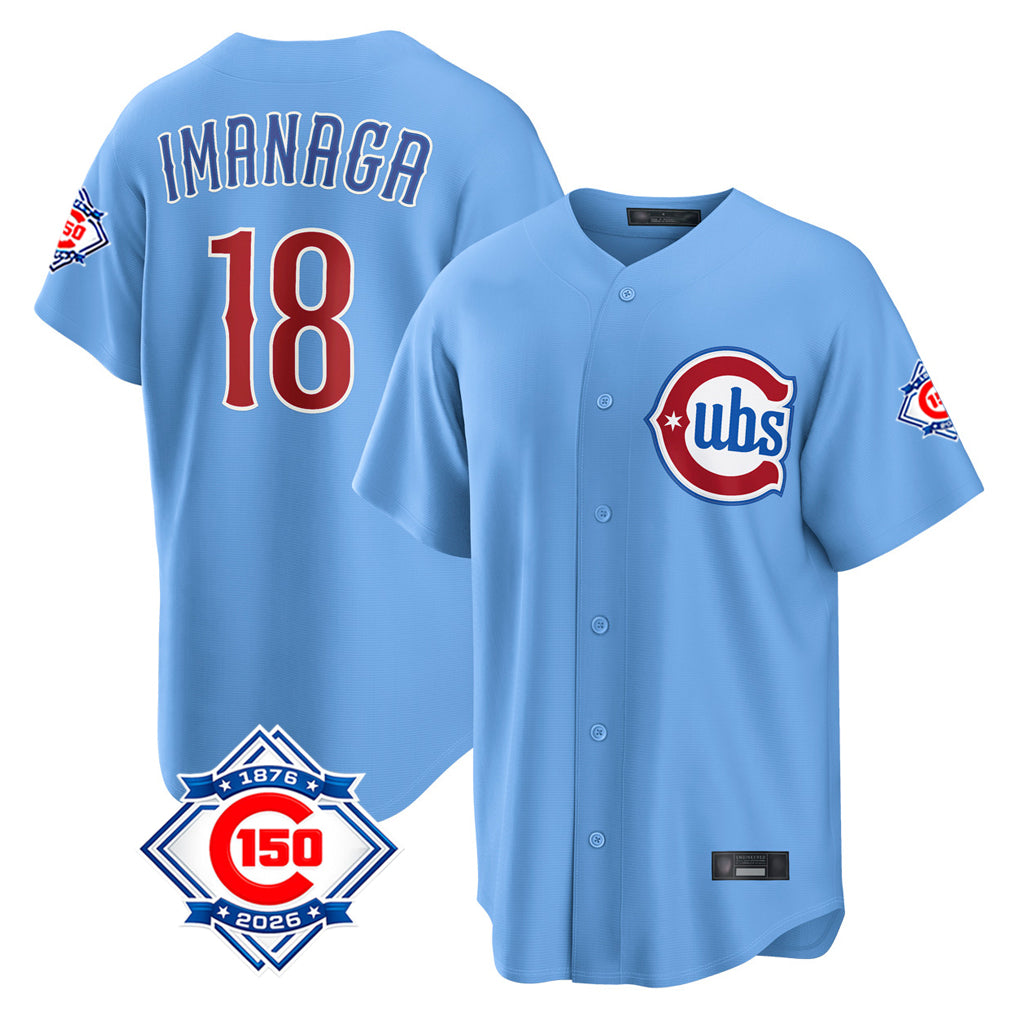 MATTH C.Cubs #18 Shota Imanaga Player Light Blue 150th Anniversary Home Game Stitched Jerseys