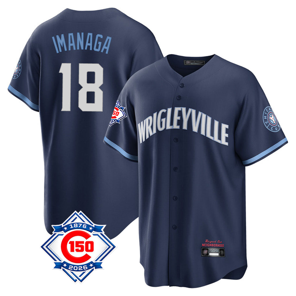 MATTH C.Cubs #18 Shota Imanaga Player Navy 150th Anniversary City Connect Home Game Stitched Jerseys