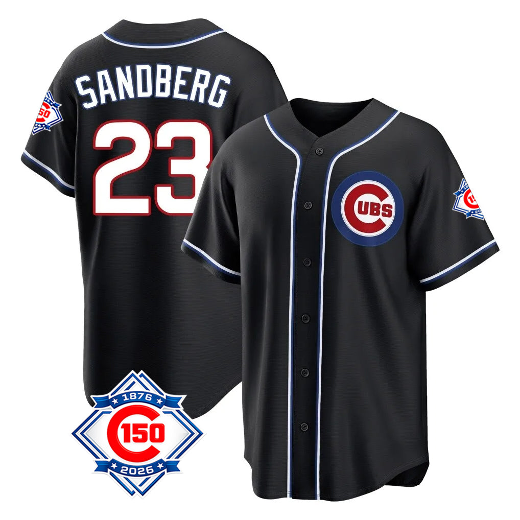 MATTH C.Cubs #23 Ryne Sandberg Player Black Fashion Out 150th Anniversary Game Stitched Jerseys