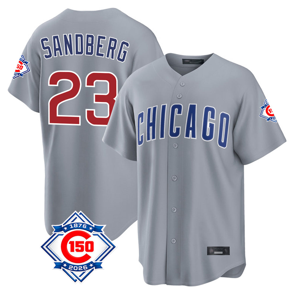 MATTH C.Cubs #23 Ryne Sandberg Player Gray 150th Anniversary Home Game Stitched Jerseys
