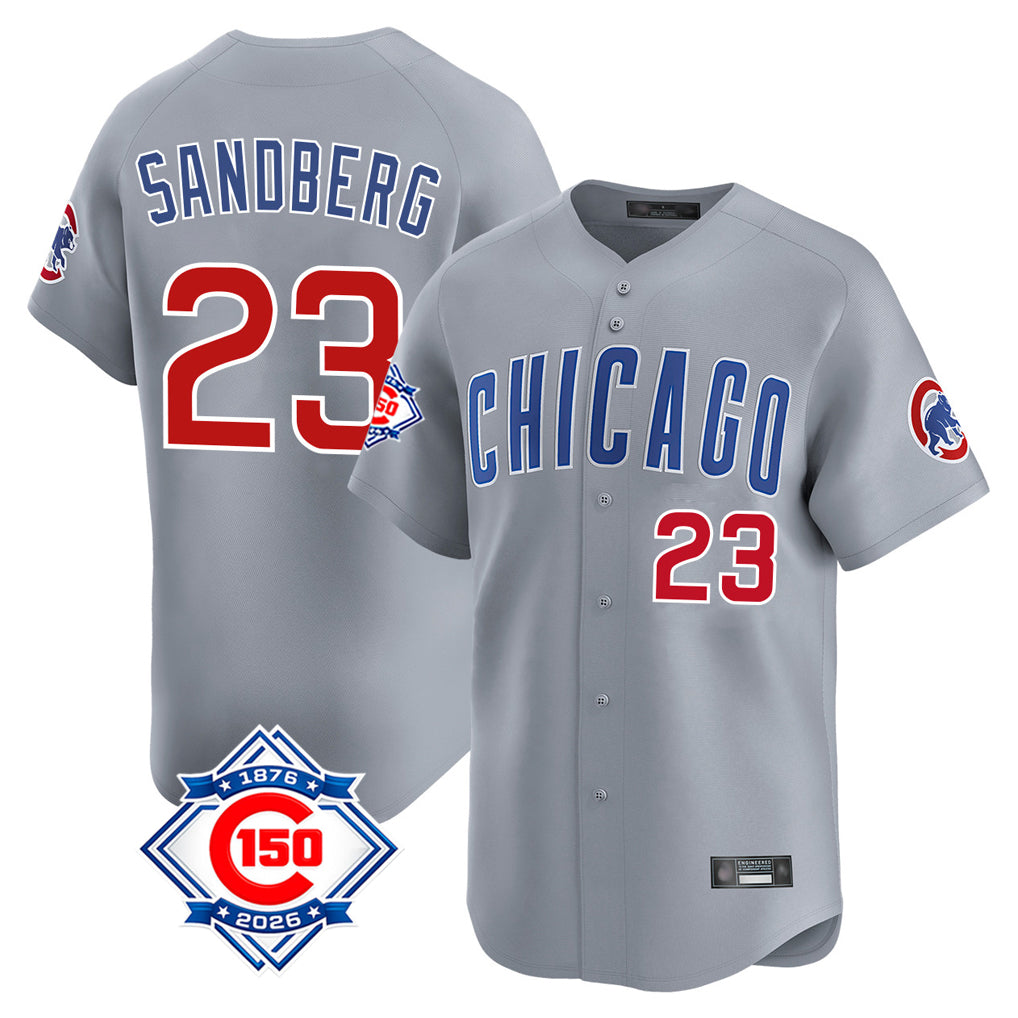 MATTH C.Cubs #23 Ryne Sandberg Player Gray Road 150th Anniversary Limited Home Stitched Jerseys