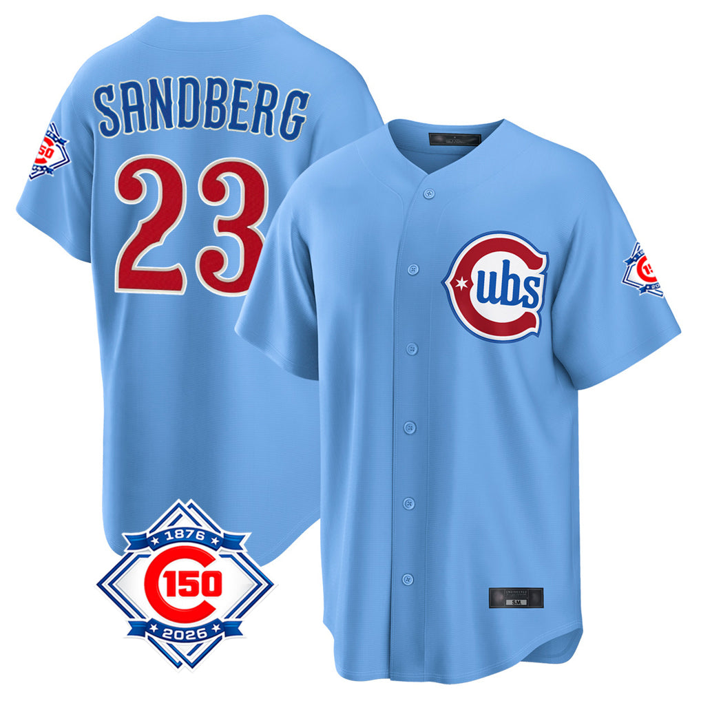MATTH C.Cubs #23 Ryne Sandberg Player Light Blue 150th Anniversary Home Game Stitched Jerseys