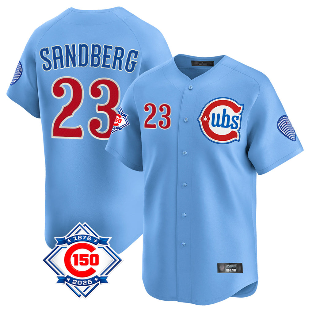 MATTH C.Cubs #23 Ryne Sandberg Player Light Blue 150th Anniversary Limited Home Stitched Jerseys