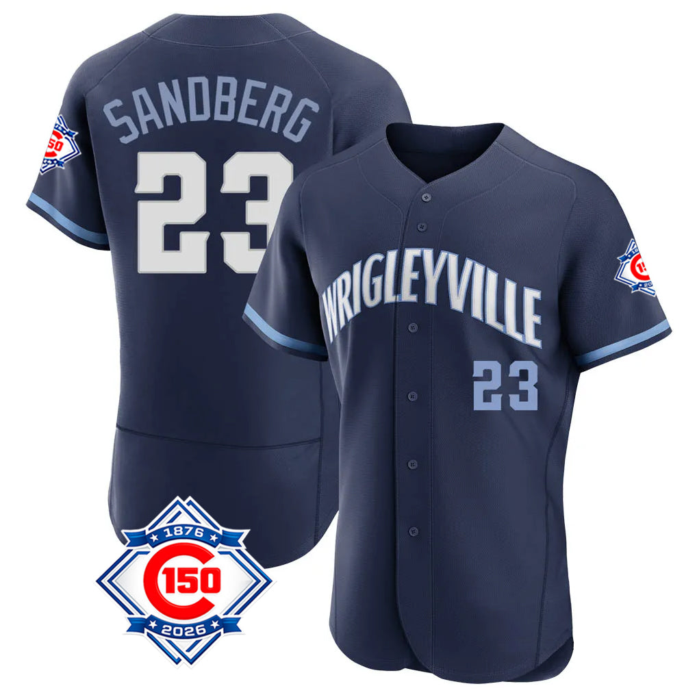 MATTH C.Cubs #23 Ryne Sandberg Player Navy City Connect 150th Anniversary Limited Elite Home Stitched Jerseys