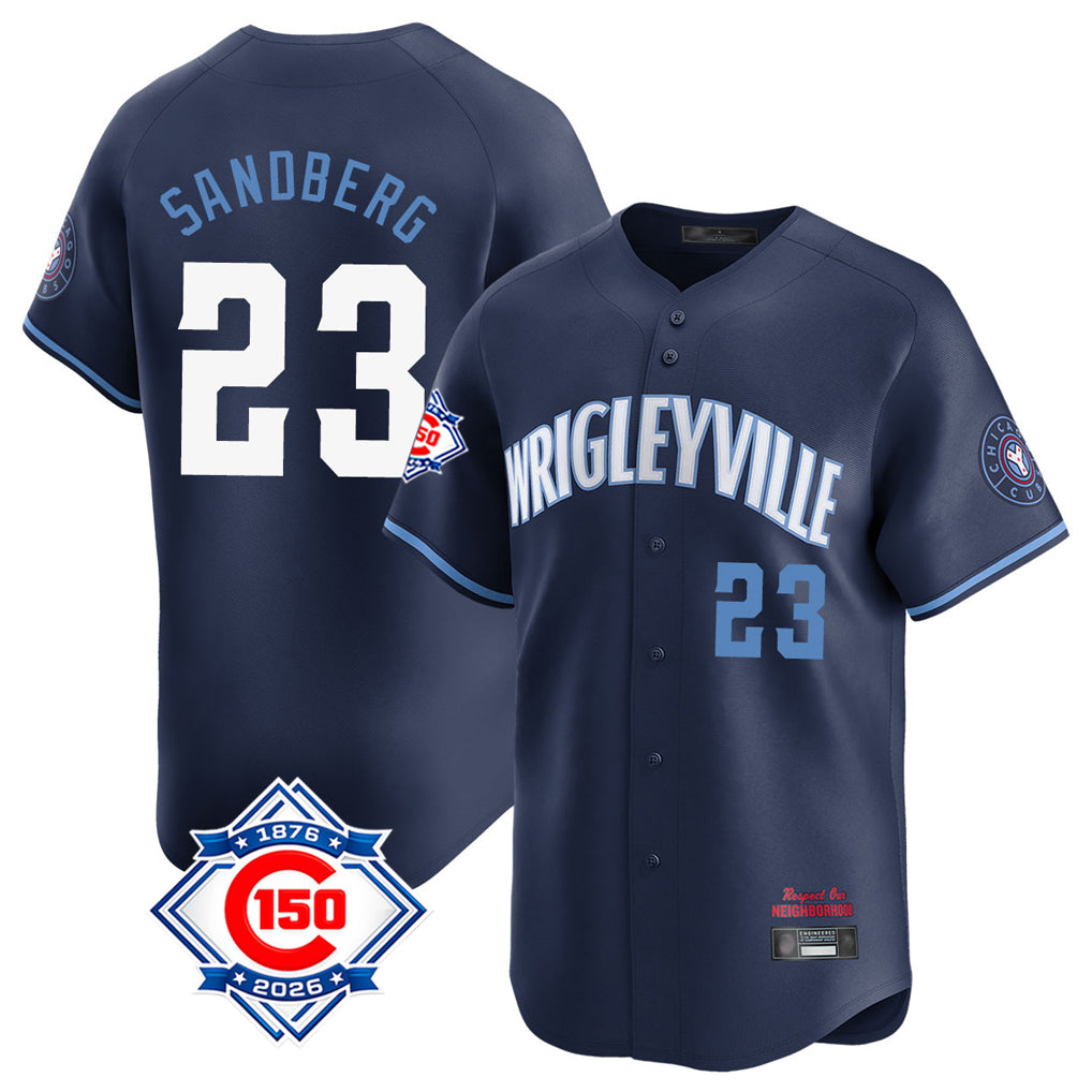 MATTH C.Cubs #23 Ryne Sandberg Player Navy City Connect 150th Anniversary Limited Home Stitched Jerseys