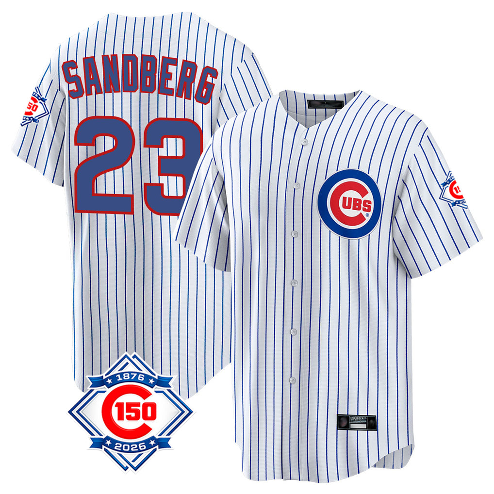 MATTH C.Cubs #23 Ryne Sandberg Player White 150th Anniversary Home Game Stitched Jerseys
