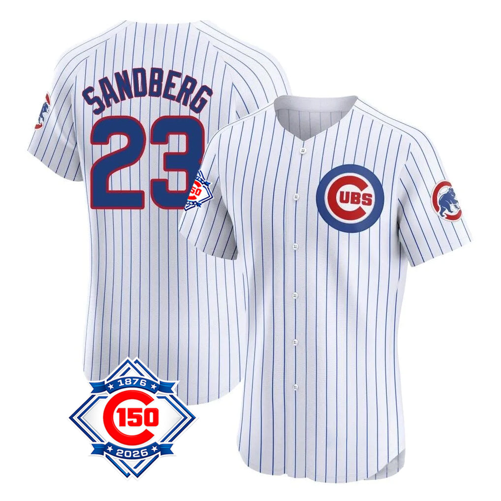 MATTH C.Cubs #23 Ryne Sandberg Player White 150th Anniversary Limited Elite Home Game Stitched Jerseys