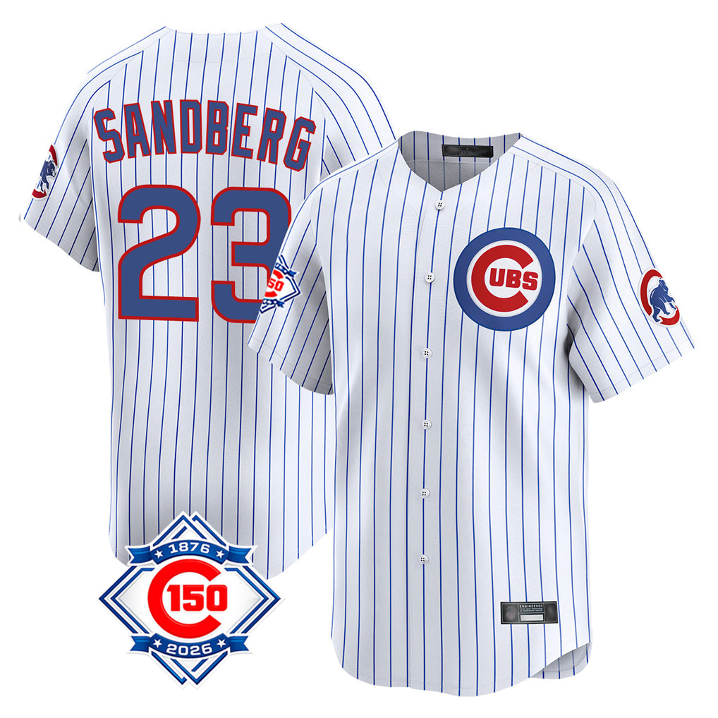 MATTH C.Cubs #23 Ryne Sandberg Player White 150th Anniversary Limited Home Game Stitched Jerseys