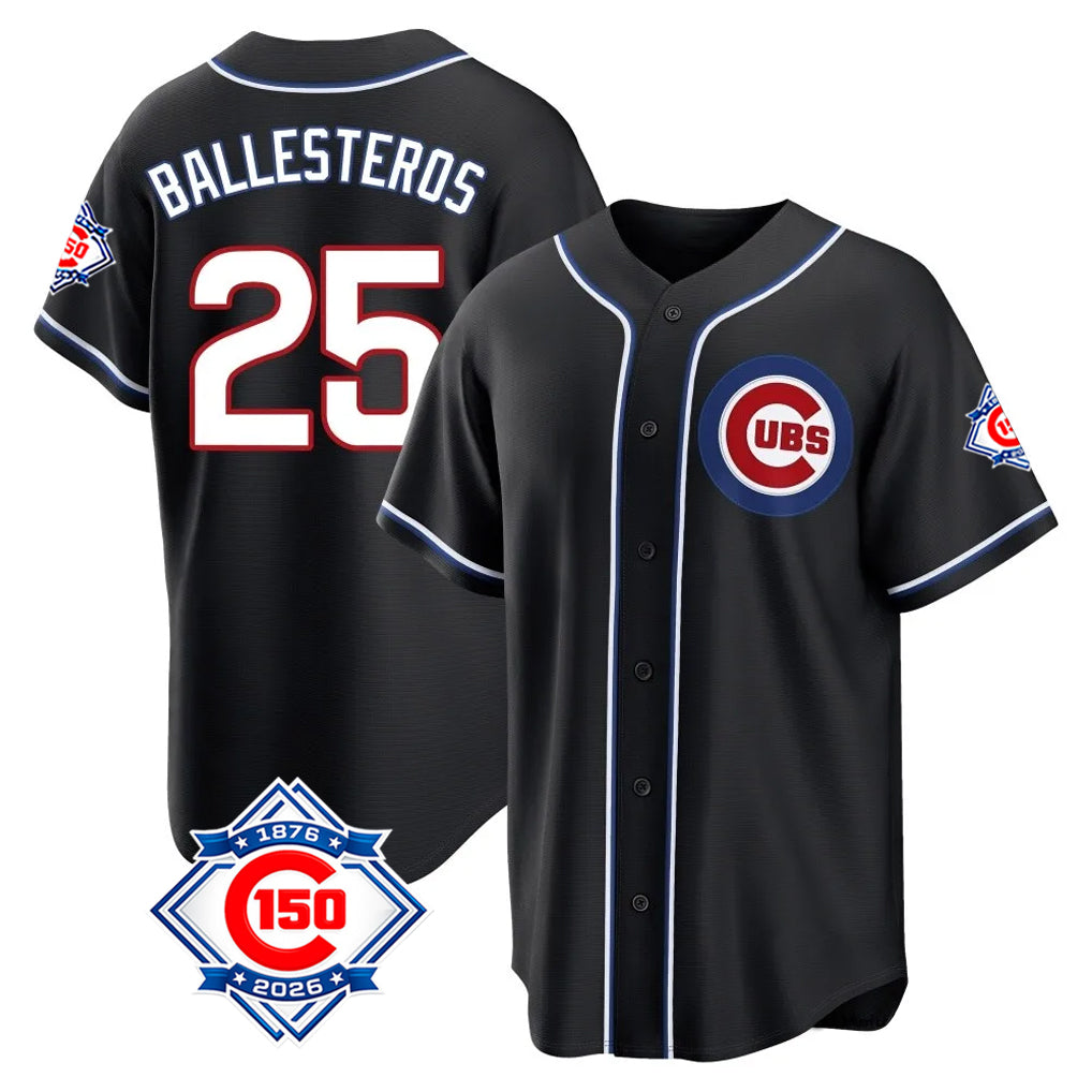 MATTH C.Cubs #25 Mois¡§|s Ballesteros Player Black Fashion Out 150th Anniversary Game Stitched Jerseys