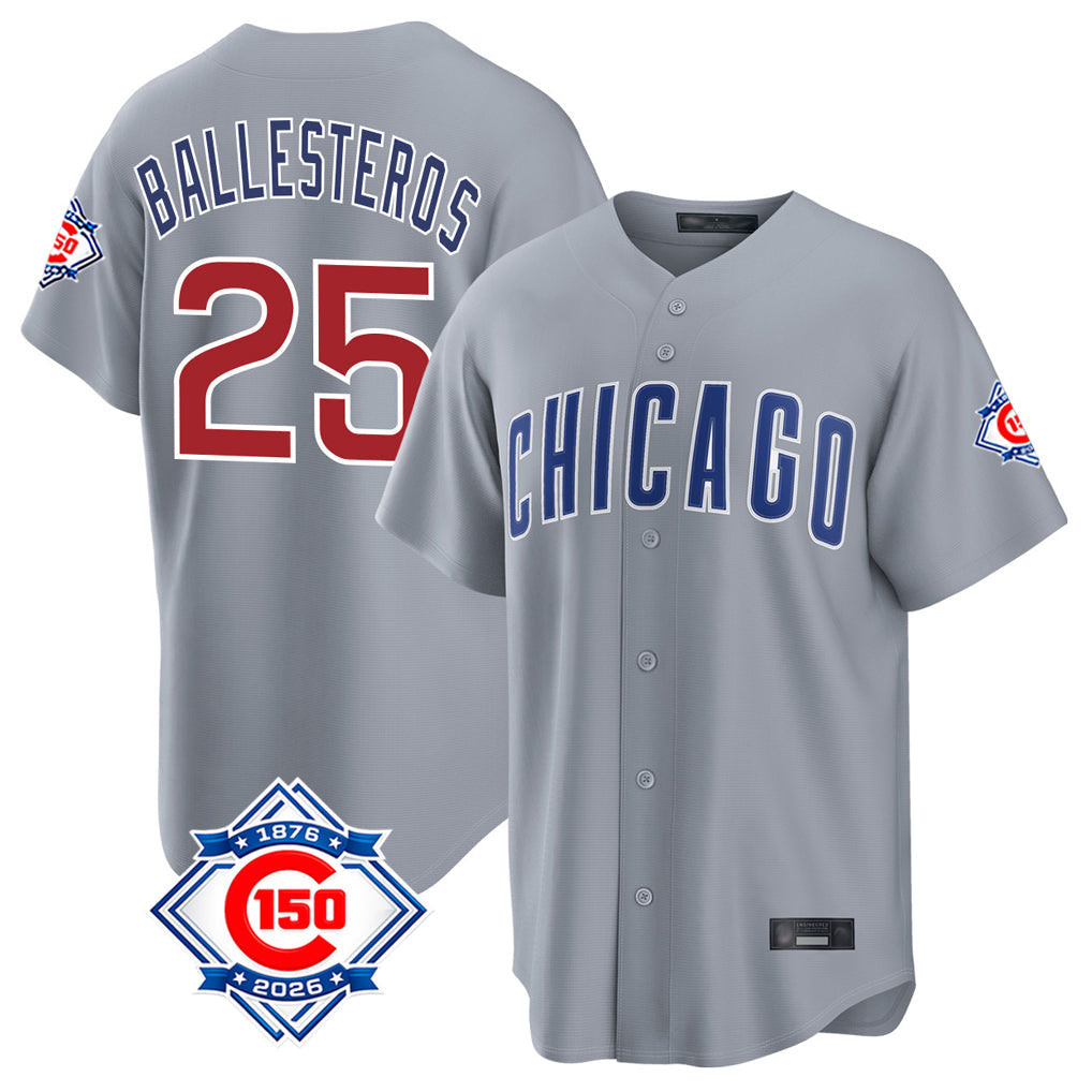 MATTH C.Cubs #25 Mois¡§|s Ballesteros Player Gray 150th Anniversary Home Game Stitched Jerseys