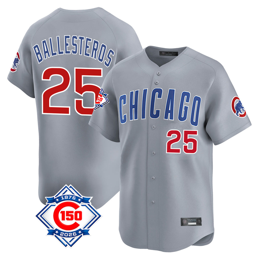 MATTH C.Cubs #25 Mois¡§|s Ballesteros Player Gray Road 150th Anniversary Limited Home Stitched Jerseys