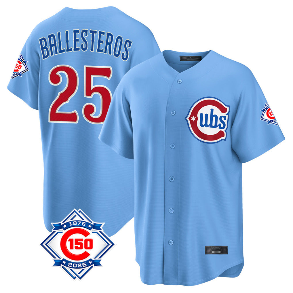 MATTH C.Cubs #25 Mois¡§|s Ballesteros Player Light Blue 150th Anniversary Home Game Stitched Jerseys