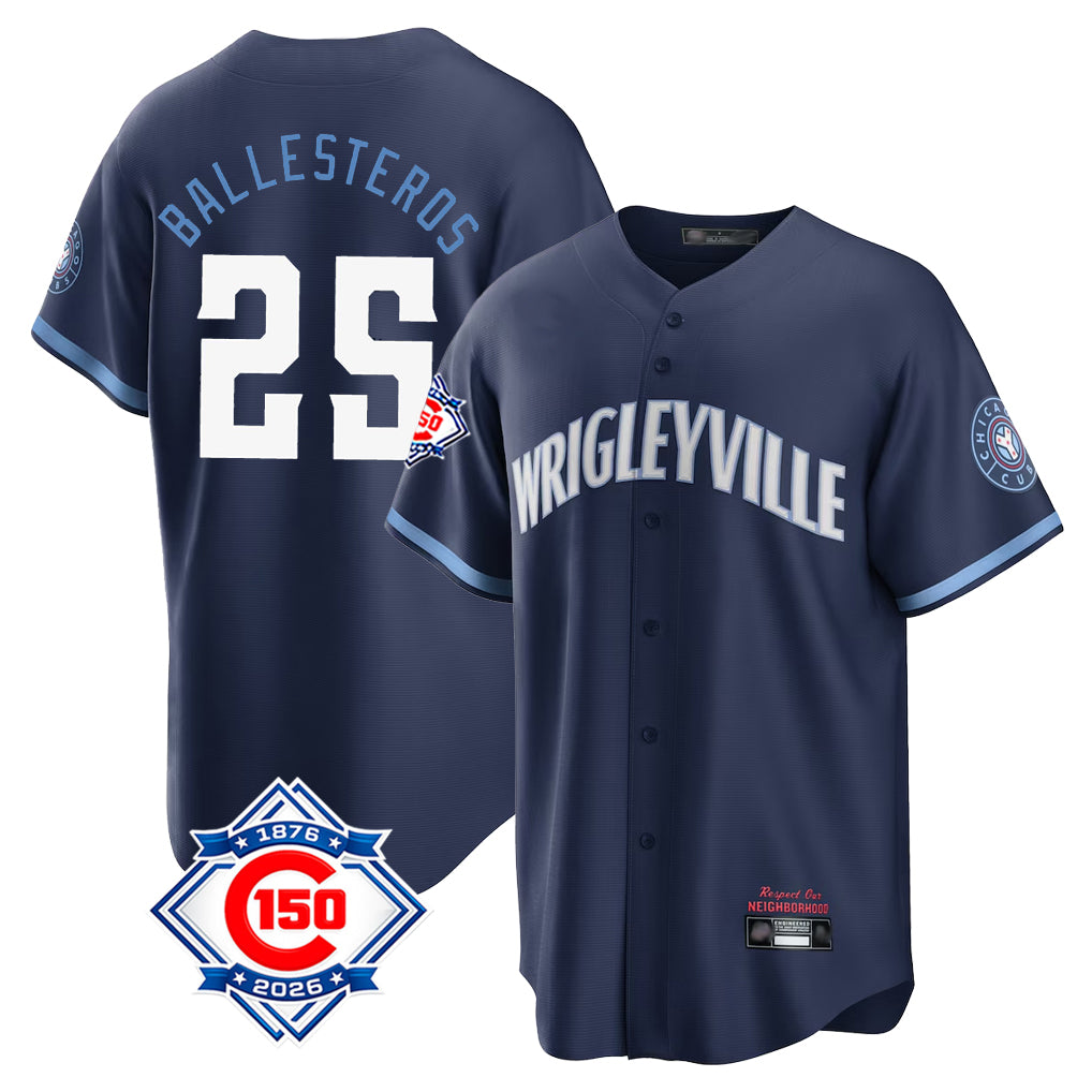 MATTH C.Cubs #25 Mois¡§|s Ballesteros Player Navy 150th Anniversary City Connect Home Game Stitched Jerseys