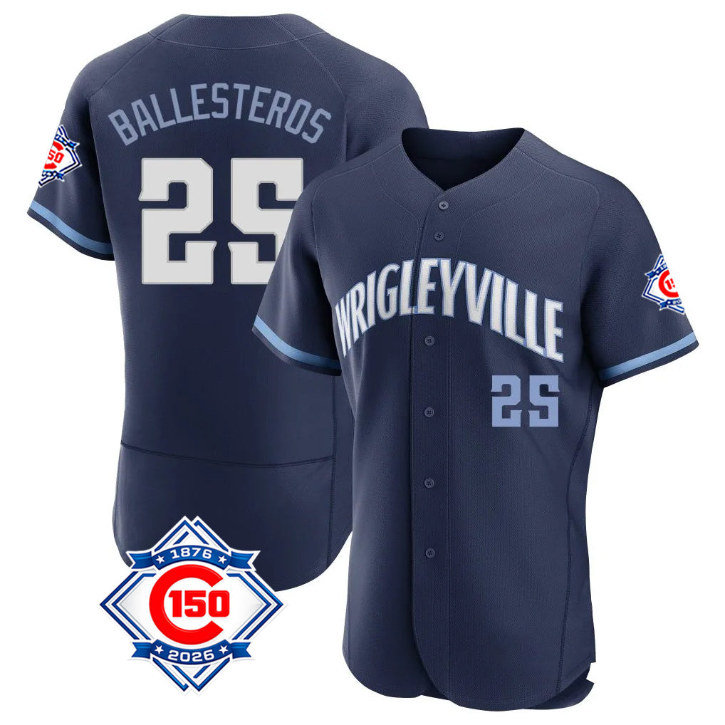 MATTH C.Cubs #25 Mois¡§|s Ballesteros Player Navy City Connect 150th Anniversary Limited Elite Home Stitched Jerseys
