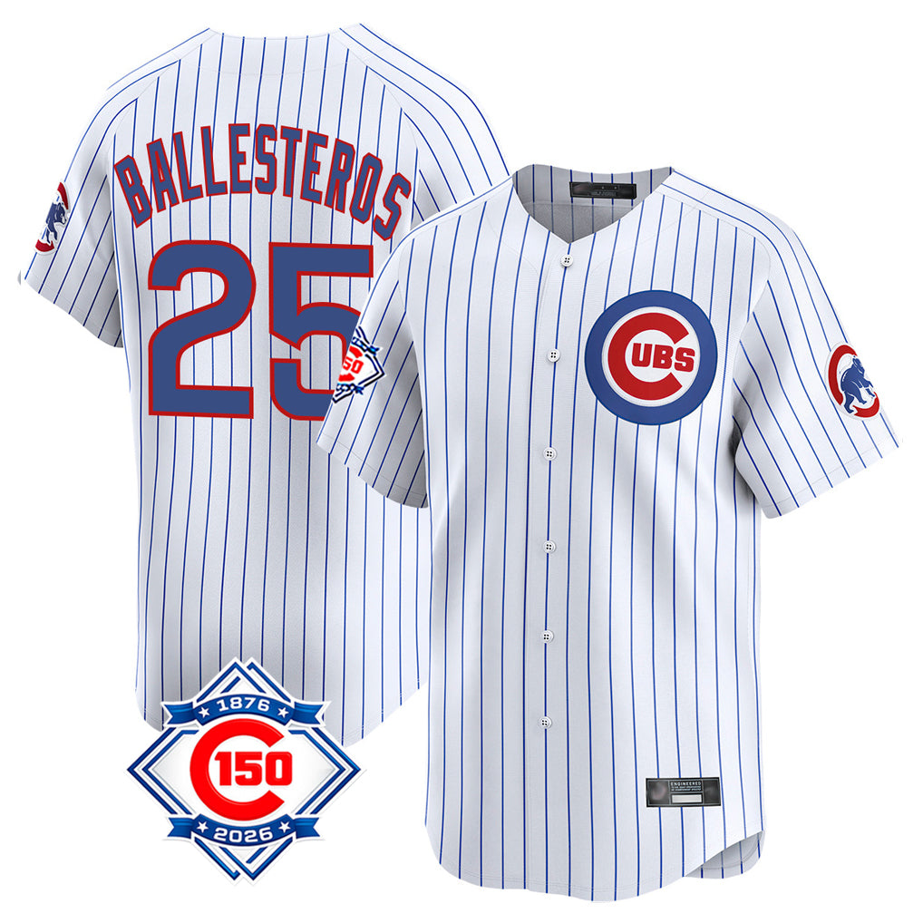 MATTH C.Cubs #25 Mois¡§|s Ballesteros Player White 150th Anniversary Limited Home Game Stitched Jerseys