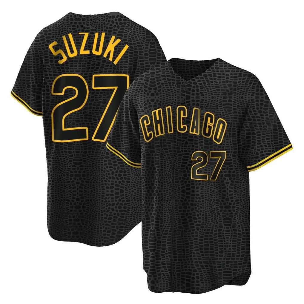 MATTH C.Cubs #27 Seiya Suzuki Player Black Snake Skin City Game Stitched Jerseys