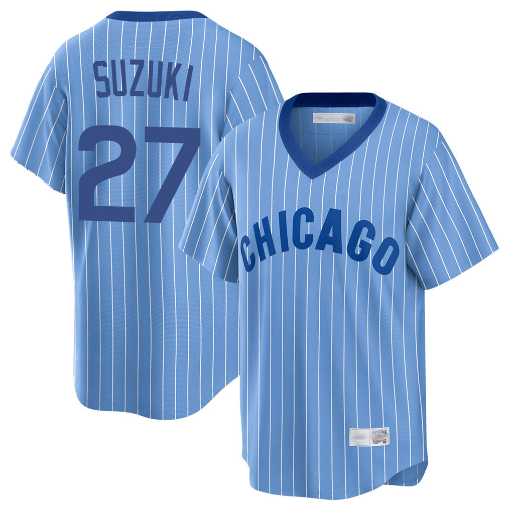 MATTH C.Cubs #27 Seiya Suzuki Player Blue T-shirt Cooperstown Collection Limited Stitched Jerseys