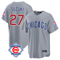 MATTH C.Cubs #27 Seiya Suzuki Player Gray 150th Anniversary Home Game Stitched Jerseys