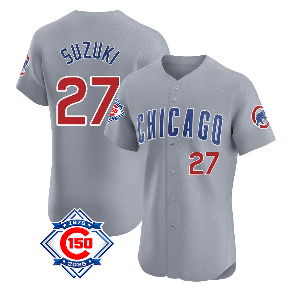 MATTH C.Cubs #27 Seiya Suzuki Player Gray Road 150th Anniversary Limited Elite Home Stitched Jerseys
