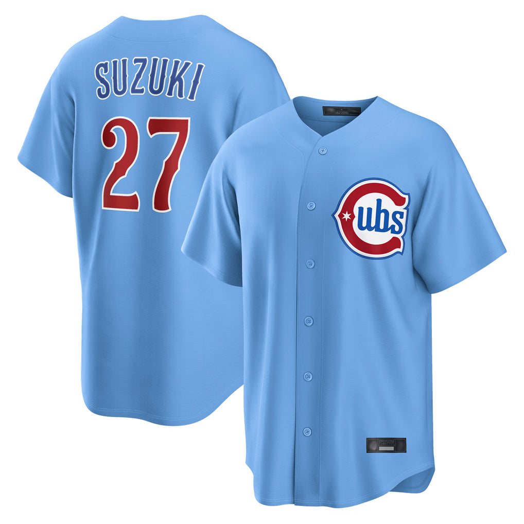 MATTH C.Cubs #27 Seiya Suzuki Player Light Blue Home Game Stitched Jerseys