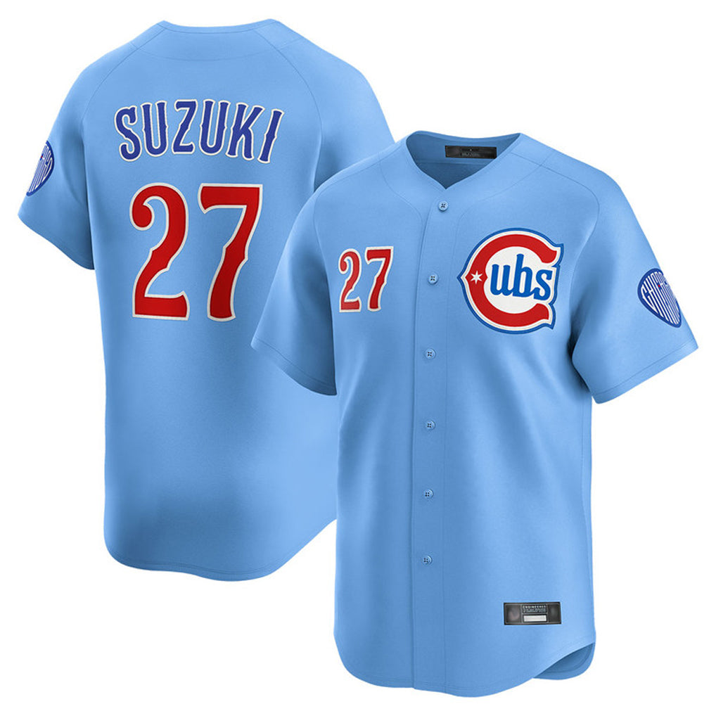 MATTH C.Cubs #27 Seiya Suzuki Player Light Blue Limited Home Stitched Jerseys