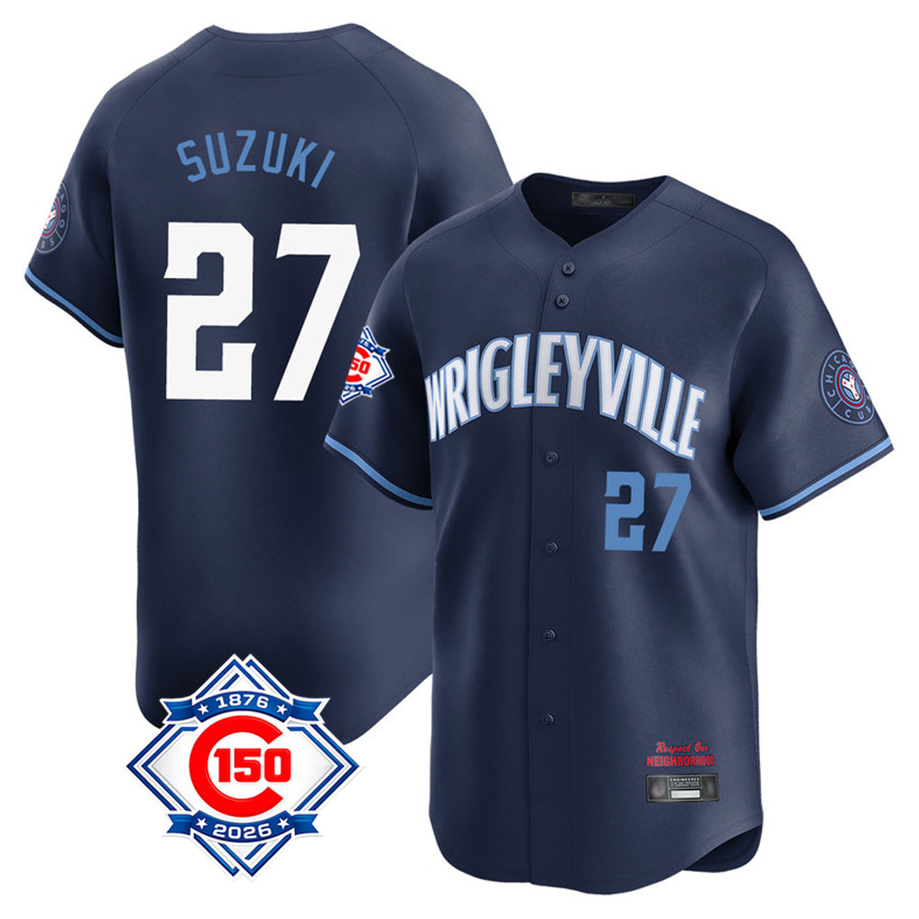 MATTH C.Cubs #27 Seiya Suzuki Player Navy City Connect 150th Anniversary Limited Home Stitched Jerseys