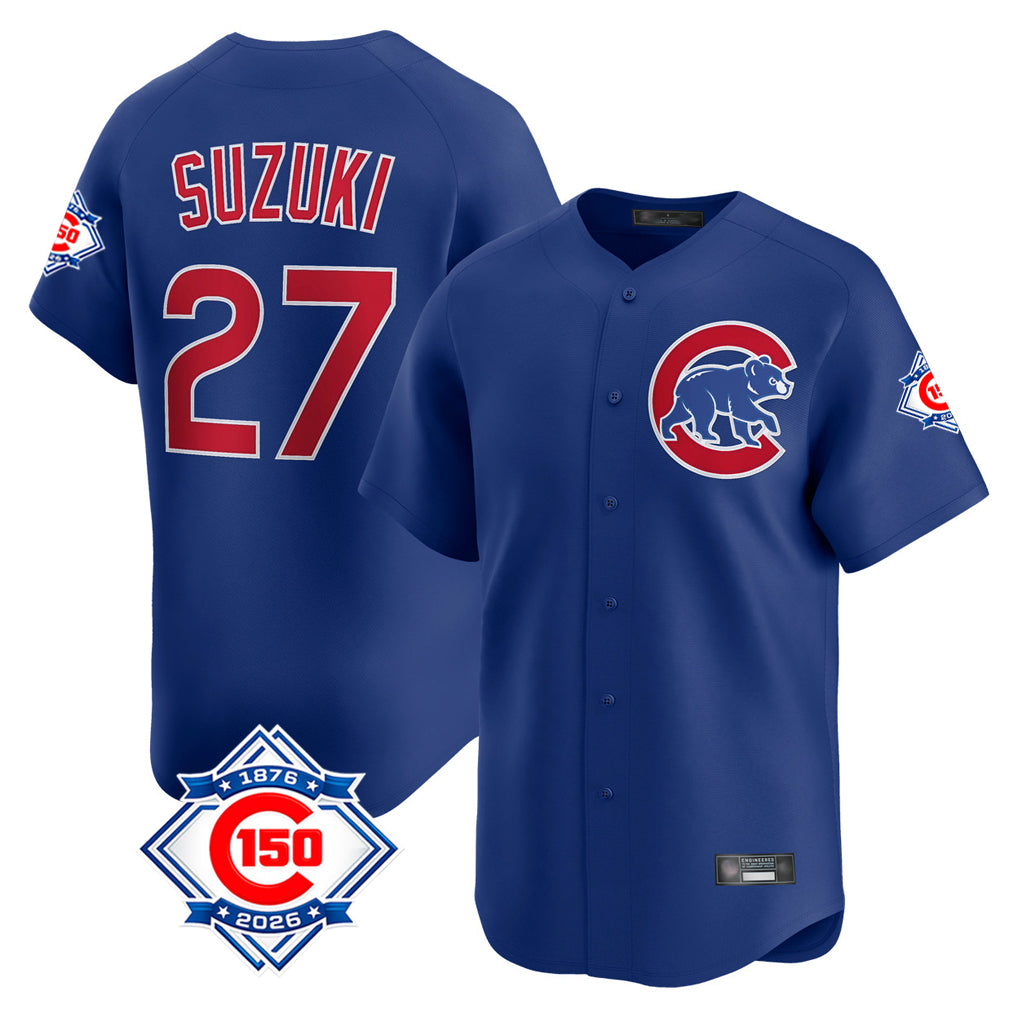 MATTH C.Cubs #27 Seiya Suzuki Player Royal 150th Anniversary Limited Home Stitched Jerseys