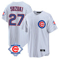 MATTH C.Cubs #27 Seiya Suzuki Player White 150th Anniversary Home Game Stitched Jerseys