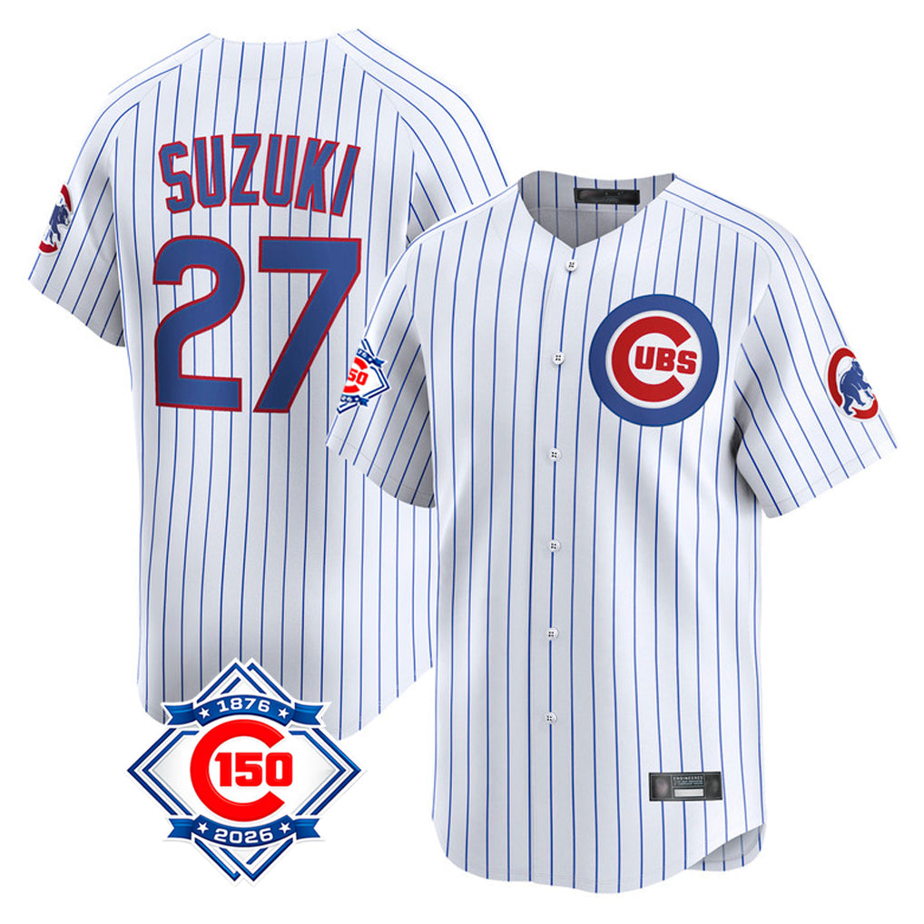MATTH C.Cubs #27 Seiya Suzuki Player White 150th Anniversary Limited Home Game Stitched Jerseys