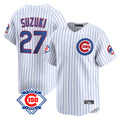 MATTH C.Cubs #27 Seiya Suzuki Player White 150th Anniversary Limited Home Game Stitched Jerseys