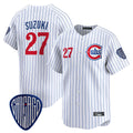 MATTH C.Cubs #27 Seiya Suzuki Player White Pinstripe Vapor Premier Limited Home Stitched Jerseys
