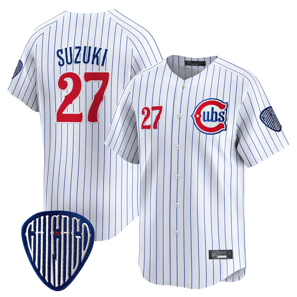 MATTH C.Cubs #27 Seiya Suzuki Player White Pinstripe Vapor Premier Limited Home Stitched Jerseys
