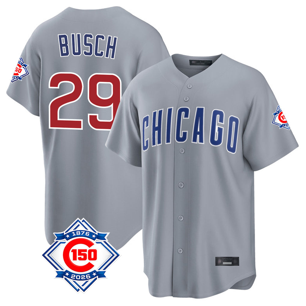 MATTH C.Cubs #29 Michael Busch Player Gray 150th Anniversary Home Game Stitched Jerseys