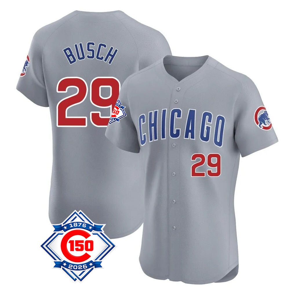 MATTH C.Cubs #29 Michael Busch Player Gray Road 150th Anniversary Limited Elite Home Stitched Jerseys