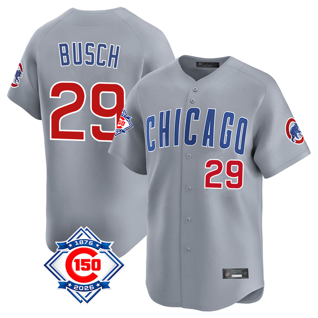 MATTH C.Cubs #29 Michael Busch Player Gray Road 150th Anniversary Limited Home Stitched Jerseys