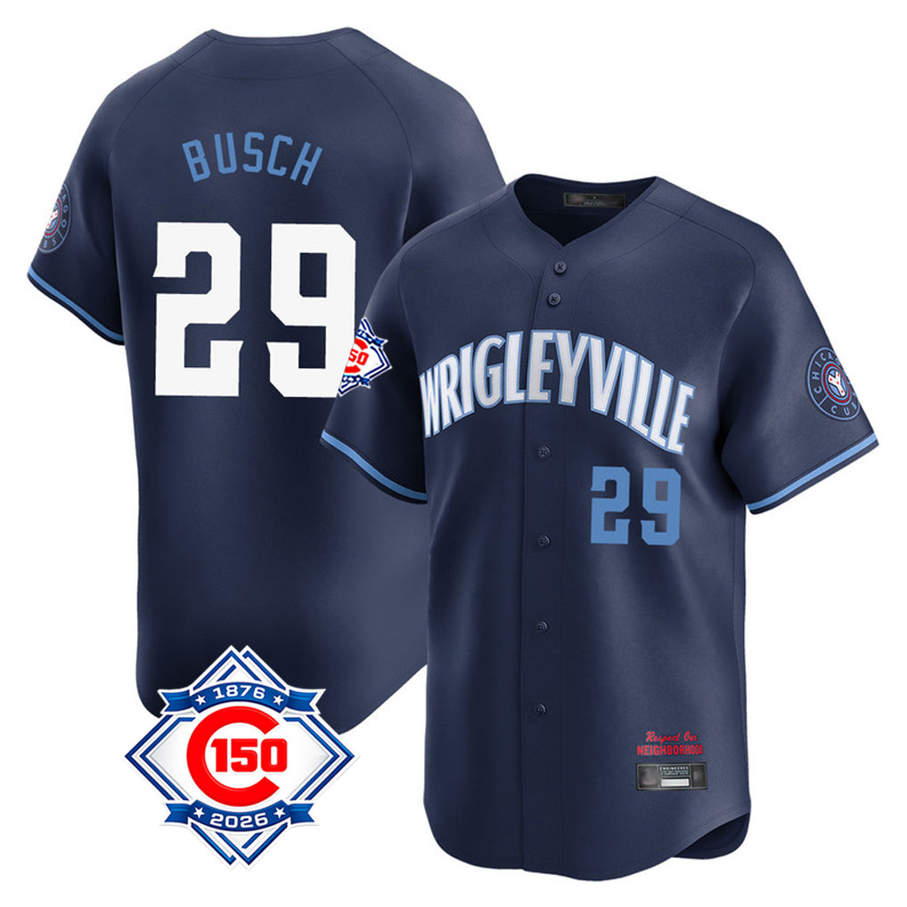 MATTH C.Cubs #29 Michael Busch Player Navy City Connect 150th Anniversary Limited Home Stitched Jerseys