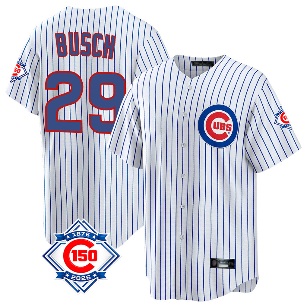 MATTH C.Cubs #29 Michael Busch Player White 150th Anniversary Home Game Stitched Jerseys