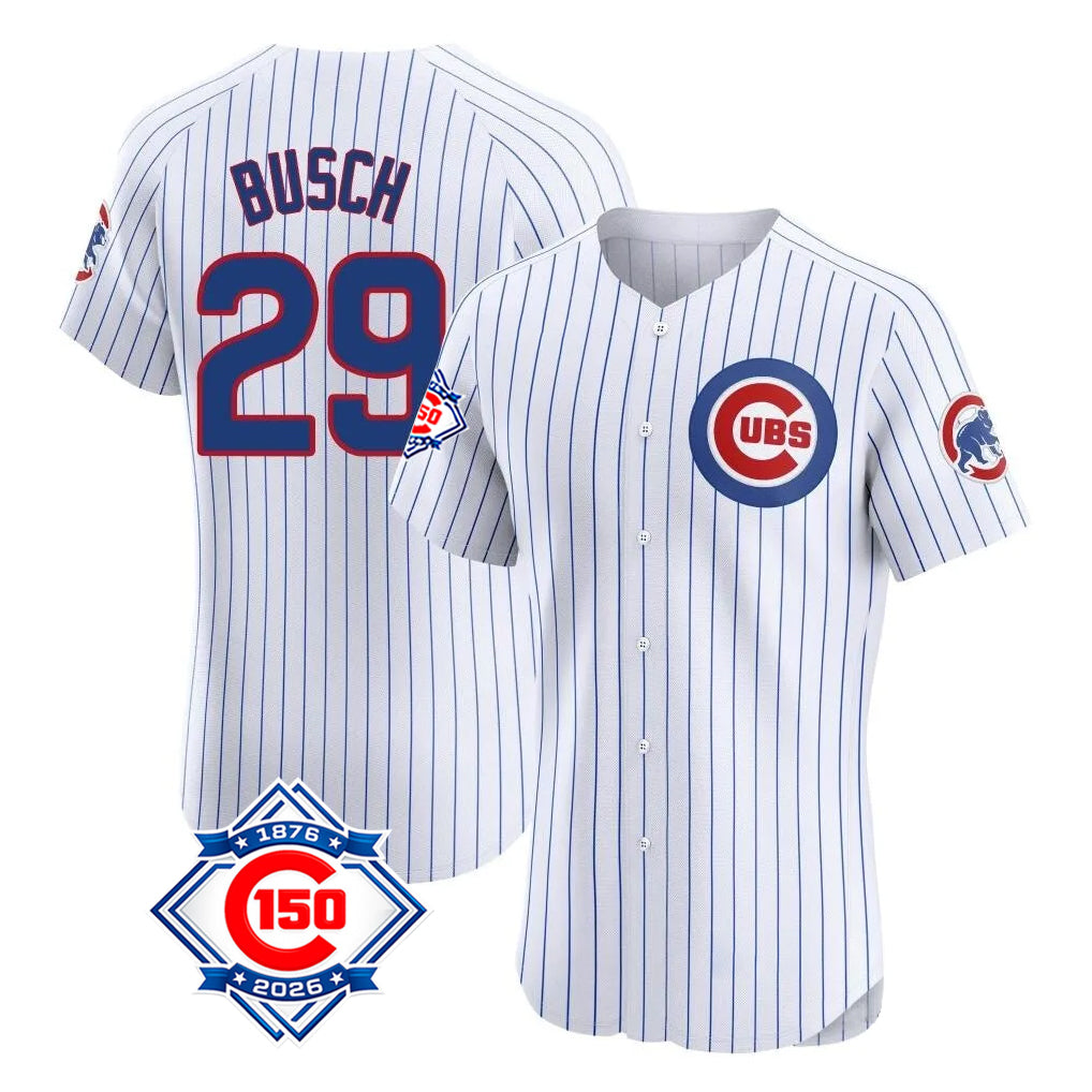 MATTH C.Cubs #29 Michael Busch Player White 150th Anniversary Limited Elite Home Game Stitched Jerseys