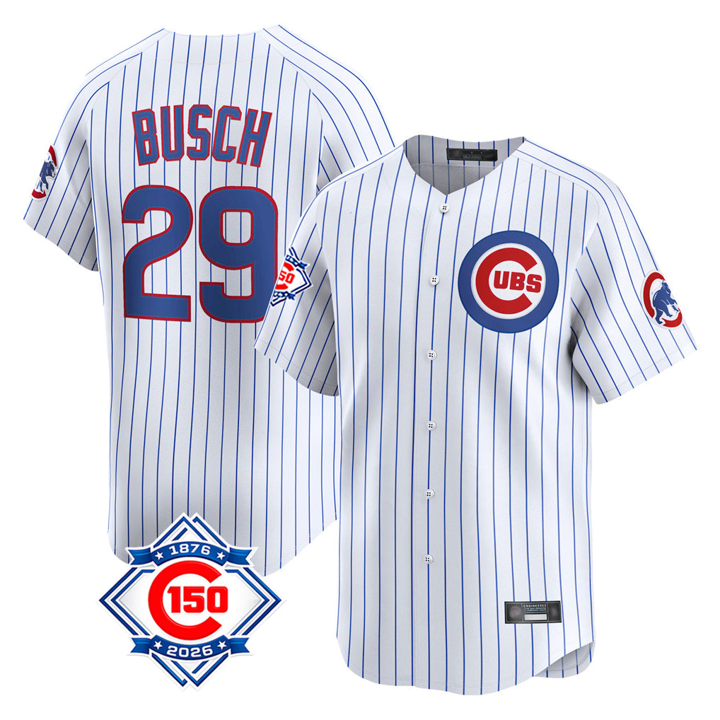 MATTH C.Cubs #29 Michael Busch Player White 150th Anniversary Limited Home Game Stitched Jerseys