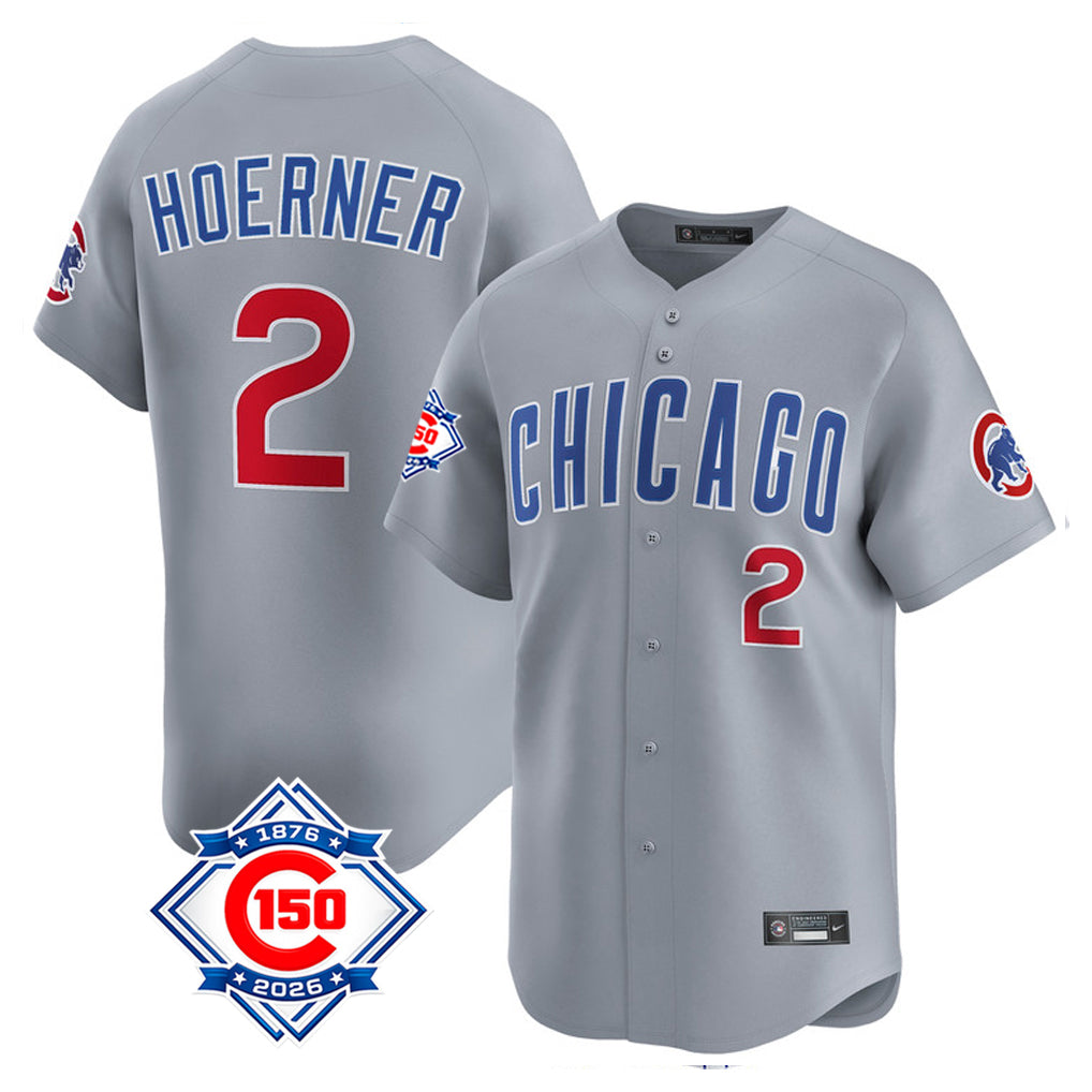 MATTH C.Cubs #2 Nico Hoerner Player Gray Road 150th Anniversary Limited Home Stitched Jerseys