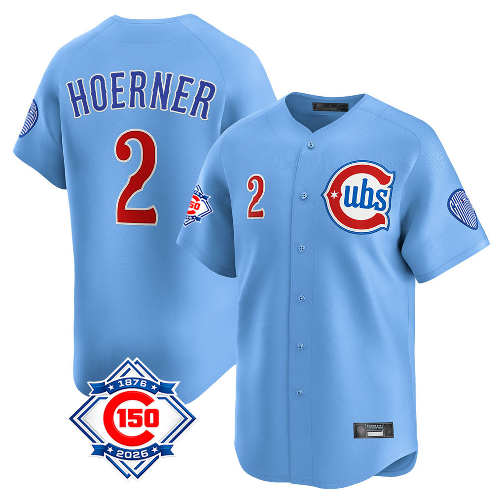 MATTH C.Cubs #2 Nico Hoerner Player Light Blue 150th Anniversary Limited Home Stitched Jerseys