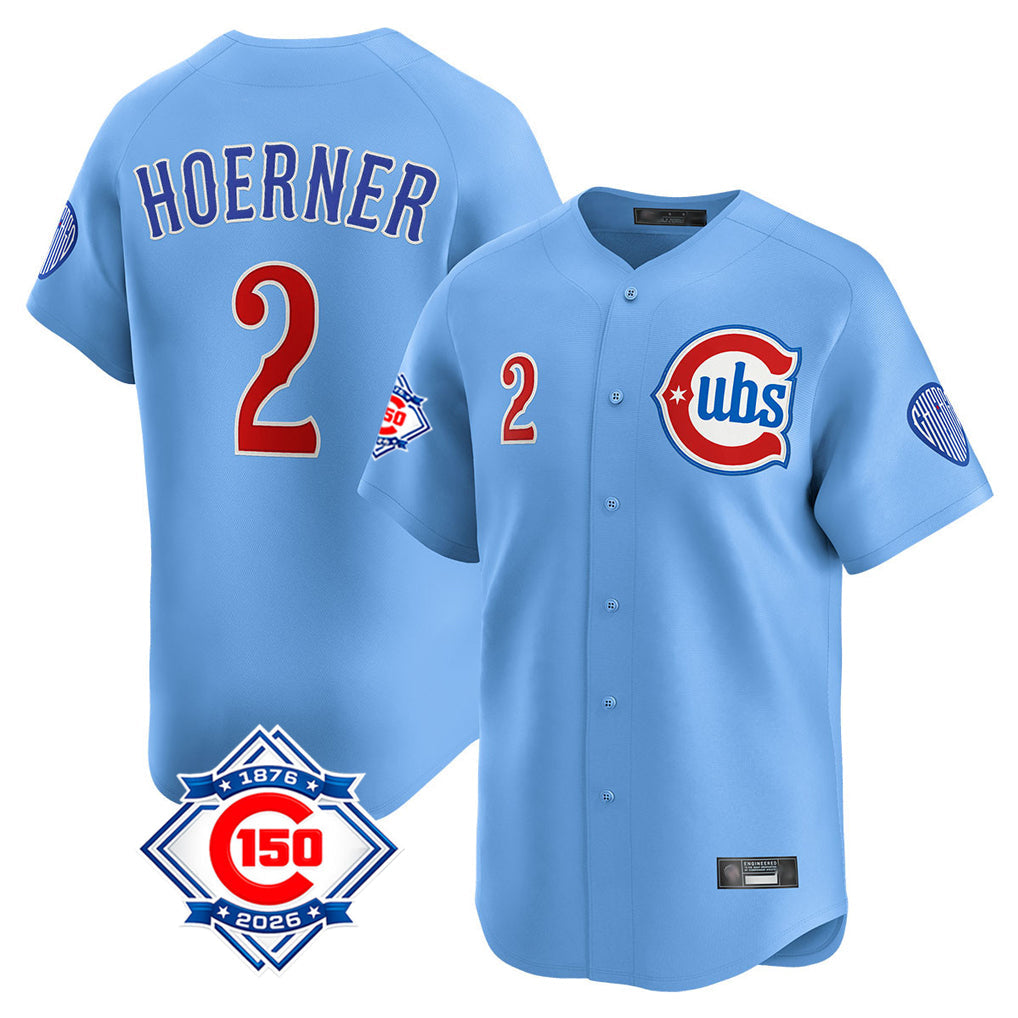 MATTH C.Cubs #2 Nico Hoerner Player Light Blue 150th Anniversary Limited Home Stitched Jerseys